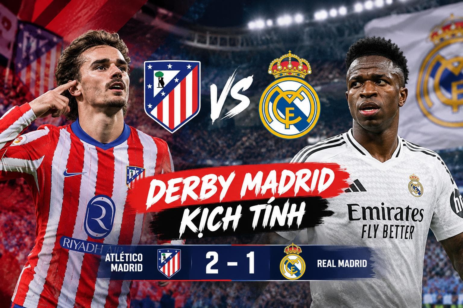 Atlético Madrid vs Real Madrid trong trận derby Madrid